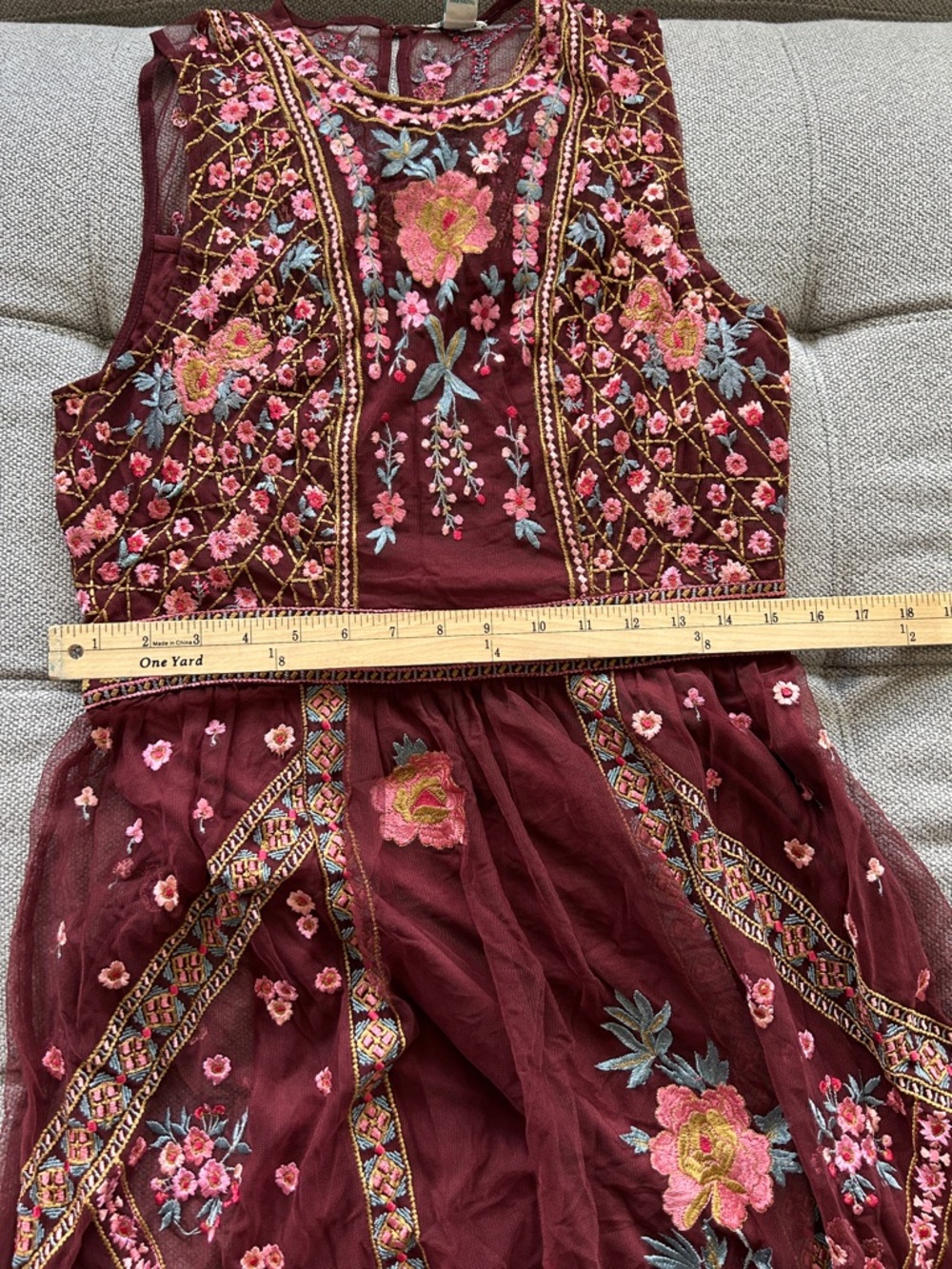 Sundance Burgundy Sleeveless Embroidered Floral Maxi Dress - Picture 8 of 10